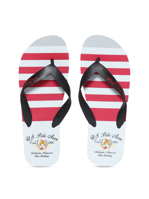 

U.S. Polo Assn. Men Grey & Red Striped Thong Flip-Flops