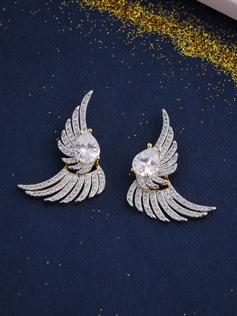 

Voylla Gold-Plated Studded Feather Shaped Studs