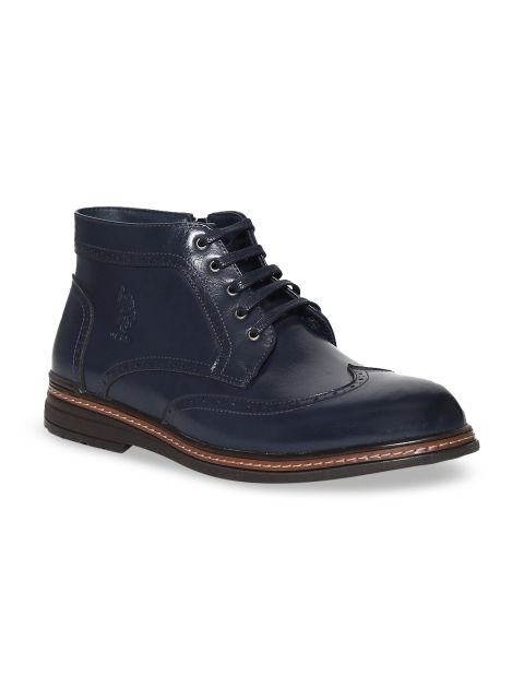 

U.S. Polo Assn. Men Navy Blue Textured Synthetic High-Top Brogues