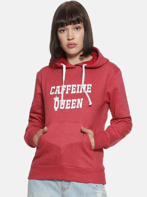 

Campus Sutra Women Maroon Printed Hooded Sweatshirt