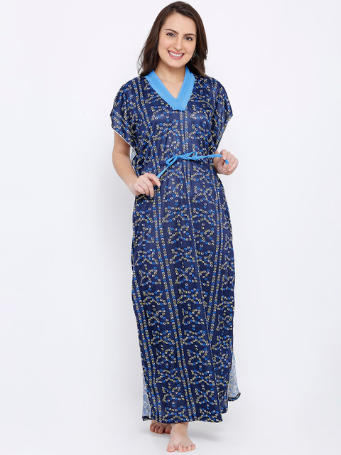 

Pretty Awesome Navy Blue Printed Nightdress