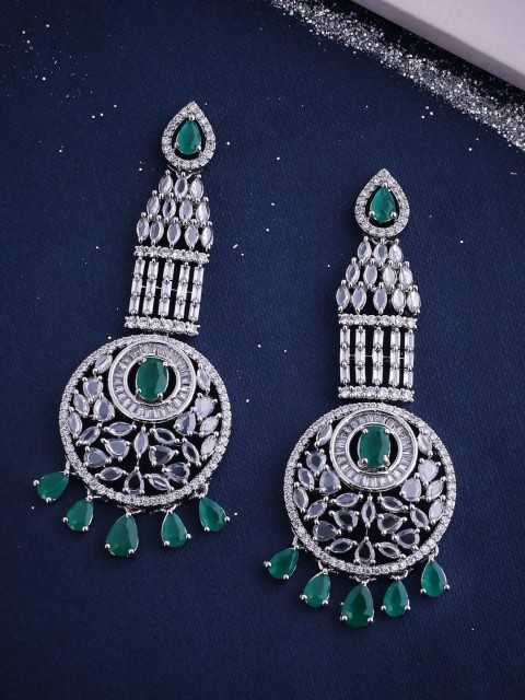 

Voylla Green Silver-Plated CZ Studded Classic Drop Earrings