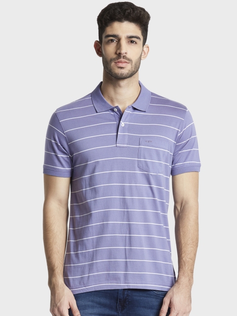

ColorPlus Men Violet & White Striped Polo Collar T-shirt
