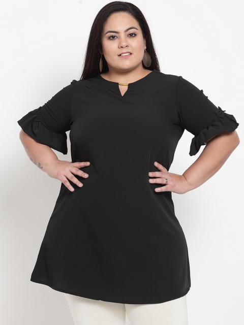 

plusS Women Black Solid Keyhole Neck Tunic
