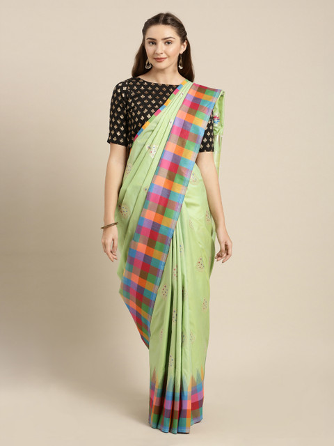

Mitera Sea Green Silk Blend Woven Design Kanjeevaram Saree