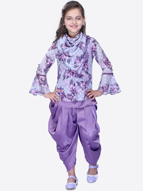 

CUTECUMBER Girls Purple Printed Top with Dhoti Pants