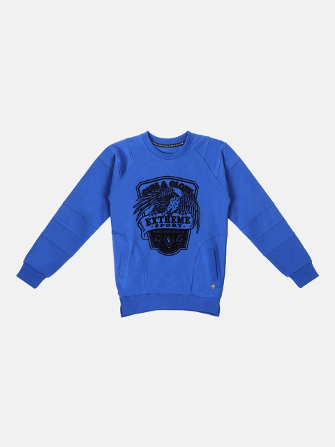 

Lil Tomatoes Boys Blue & Black Printed Embellished Sweatshirt