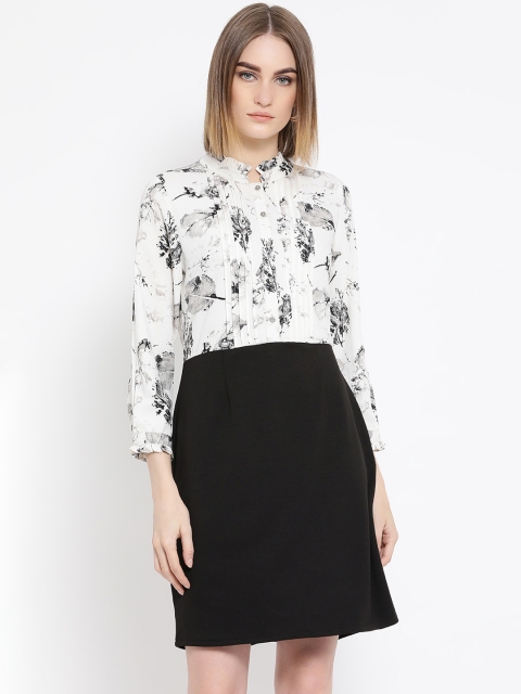 

Latin Quarters Women Off-White & Black Printed Sheath Dress