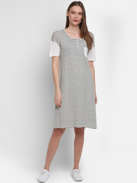 

Rute Women White Striped T-shirt Dress