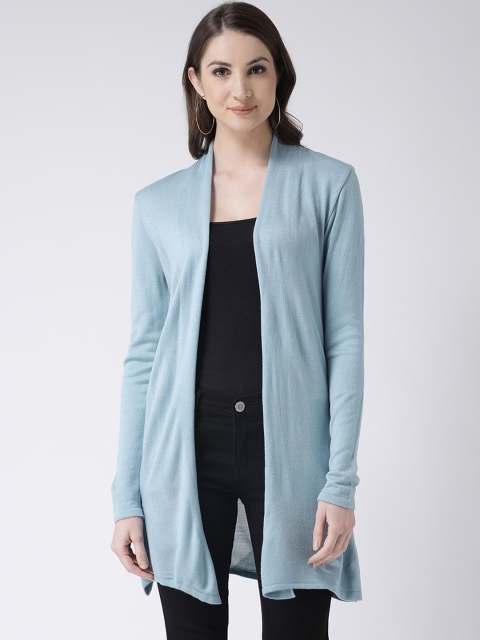 

Club York Women Blue Solid Longline Open Front Shrug
