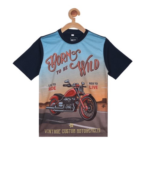 

Circle Square Unisex Navy Blue Printed Round Neck T-shirt