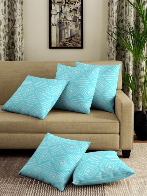 

NEUDIS Blue Set of 5 Geometric Jacquard Premium Cotton Square Cushion Covers
