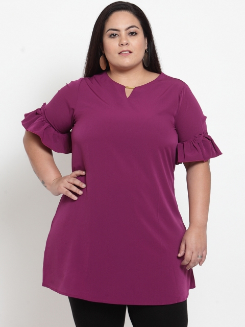 

plusS Women Purple Solid Keyhole Neck Tunic