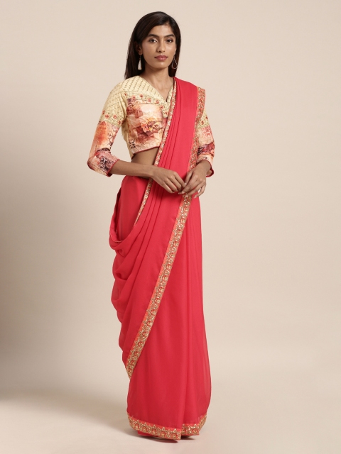 

Mitera Red Solid Pure Chiffon Saree