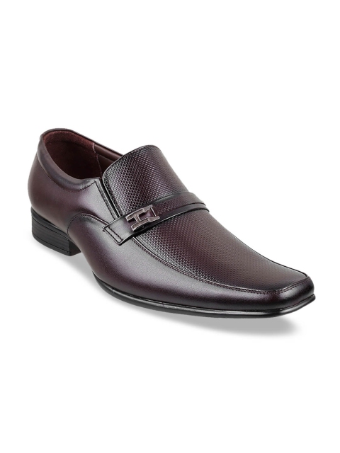 

Metro Men Maroon Textured Leather Formal Slip-Ons