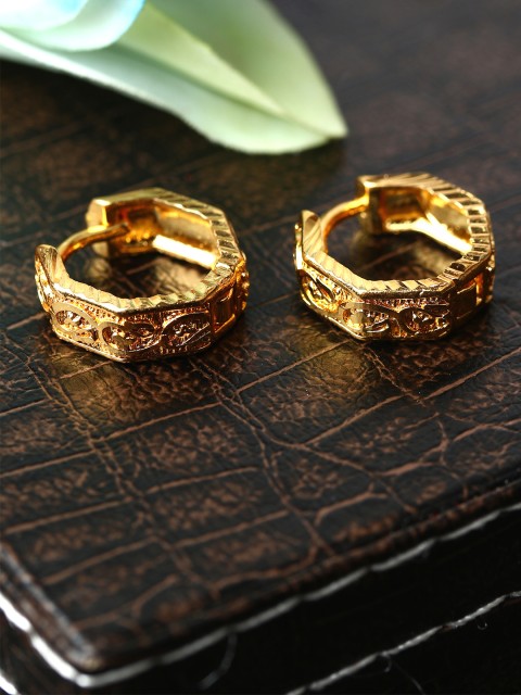 

ANIKAS CREATION Gold-Plated Antique Geometric Hoop Earrings