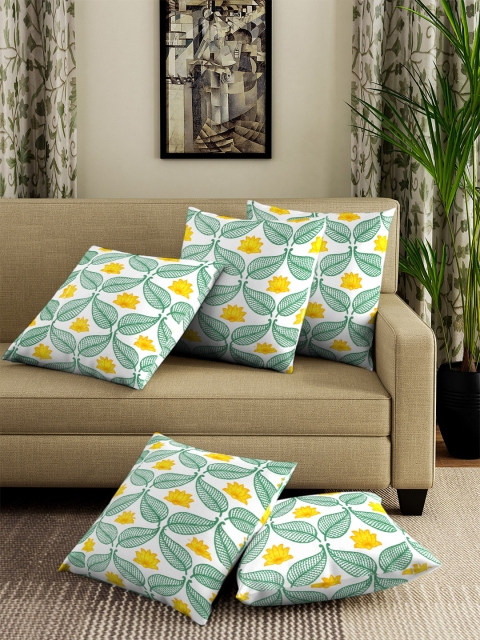 

NEUDIS Yellow & White Set of 5 Floral Square Cushion Covers