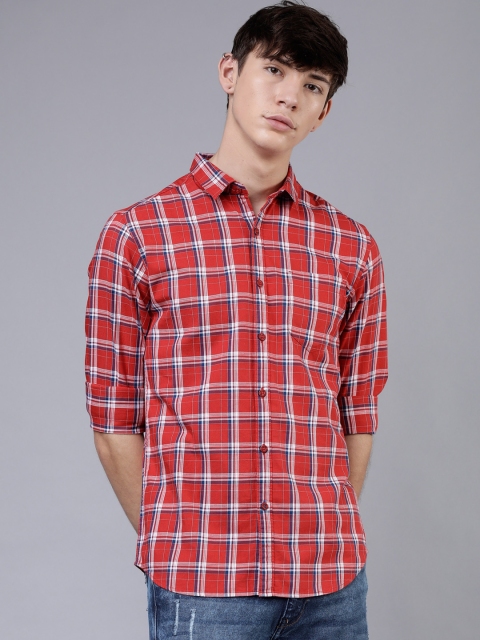 

HIGHLANDER Men Red & Blue Slim Fit Checked Casual Shirt