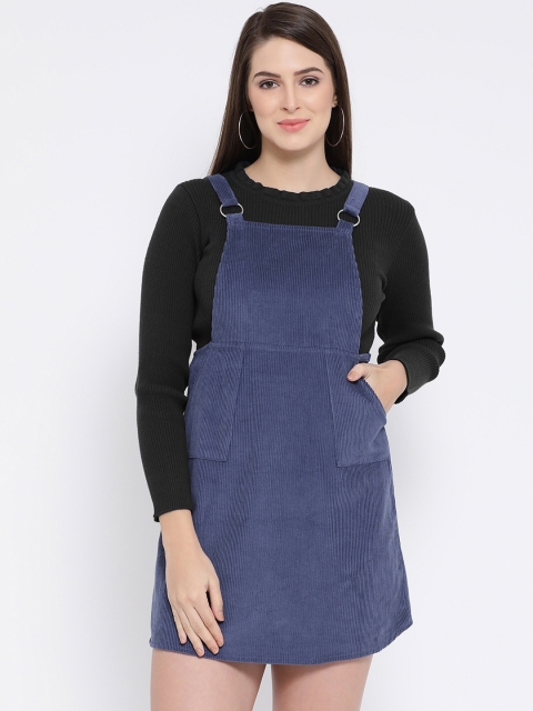 

Oxolloxo Women Blue Solid Pinafore Dress, Navy blue