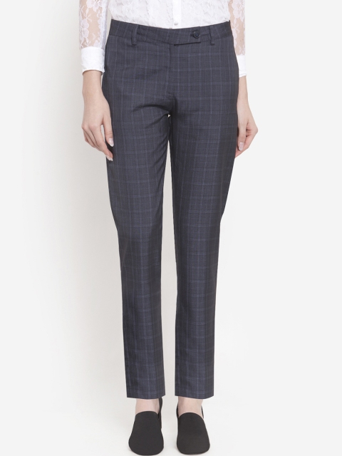 

Martini Women Blue Tailored Straight Fit Checked Formal Trousers