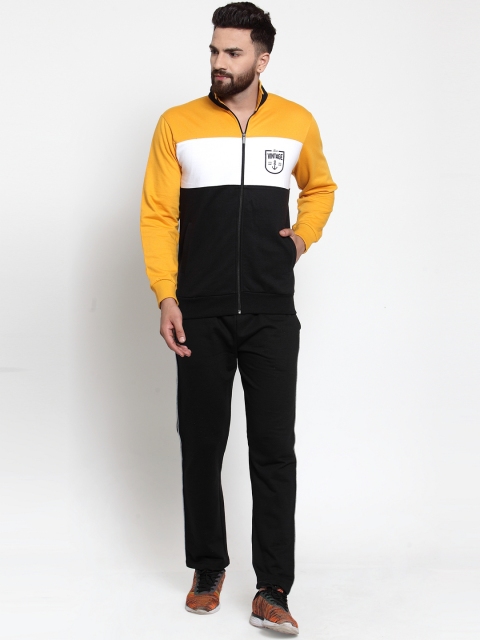 

WILD WEST Men Black & Yellow Colourblocked Track Suit