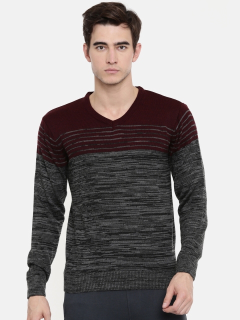 

Proline Men Maroon & Grey Colourblocked Pullover Sweater