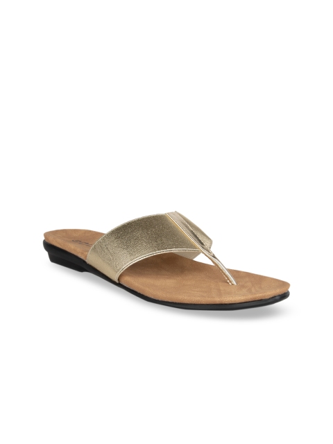 SOLES Women Gold-Toned Solid Open Toe Flats