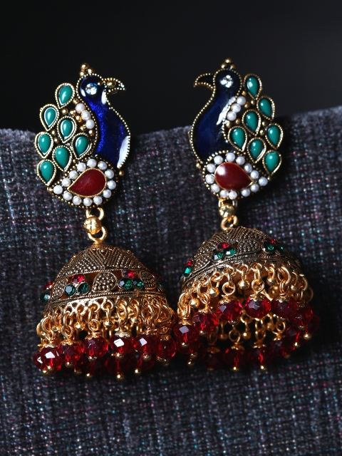 

ANIKAS CREATION Multicoloured & Gold-Plated Enamelled Dome Shaped Jhumkas, Multi