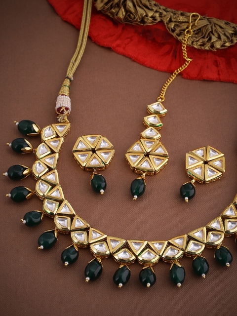 

Voylla Gold-Plated & Green Kundan Jewellery Set With Maangtika