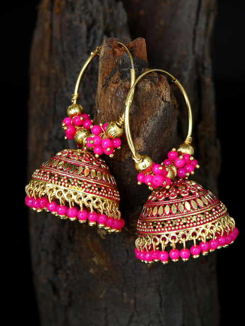 

ANIKAS CREATION Pink & Gold-Plated Enamelled Dome Shaped Jhumkas