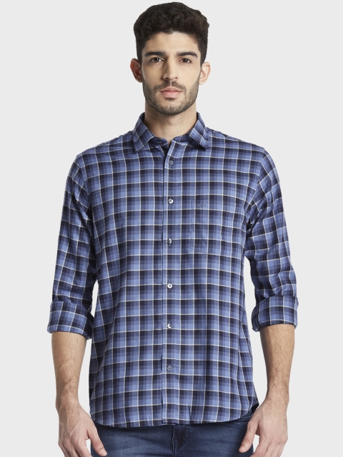 

ColorPlus Men Blue Tailored Fit Checked Casual Shirt