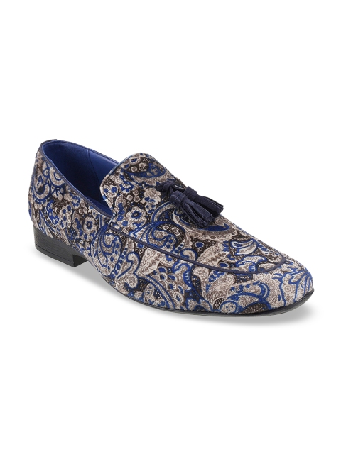 

Metro Men Blue & Grey Textured Leather Party Slip-Ons