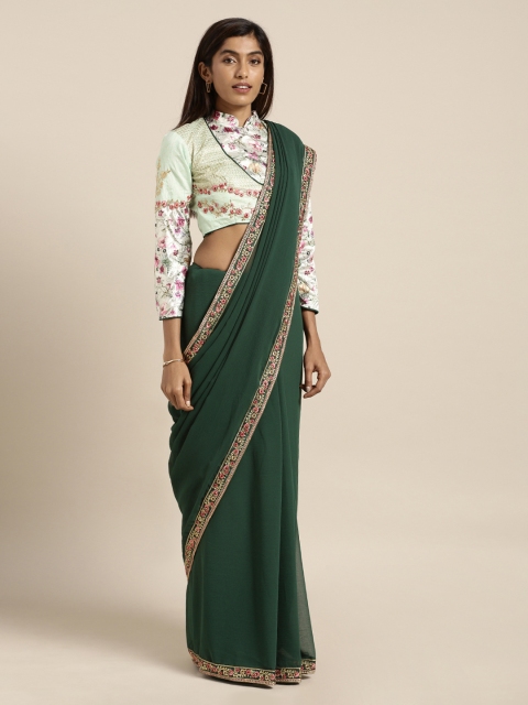 

Mitera Green Solid Pure Chiffon Saree