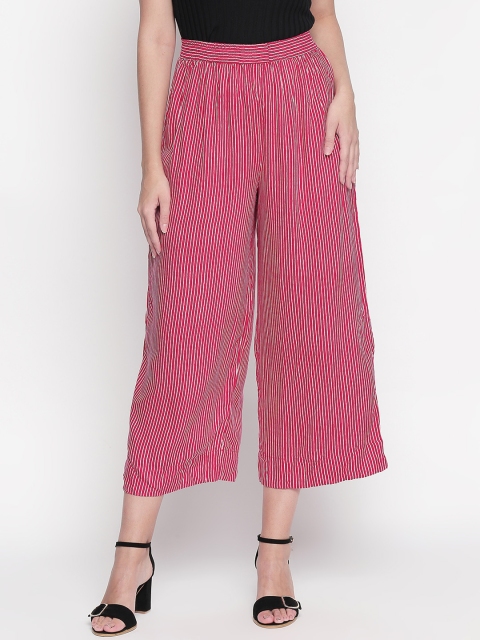 

RANGMANCH BY PANTALOONS Women Pink & White Regular Fit Striped Culottes