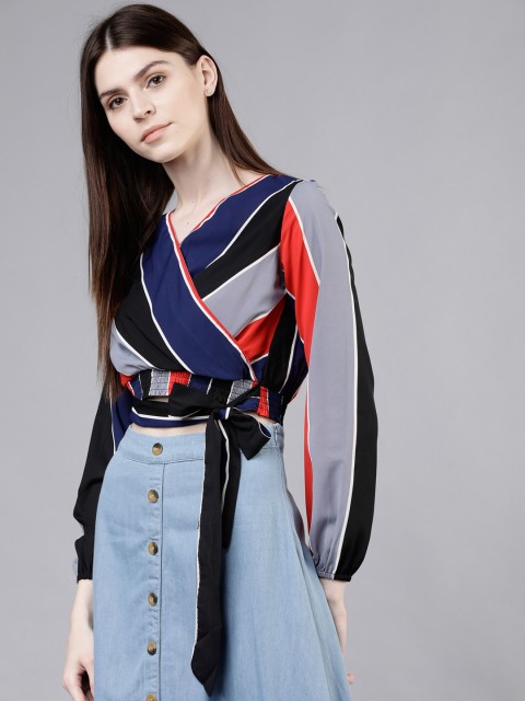 

Tokyo Talkies Women Red Striped Wrap Top