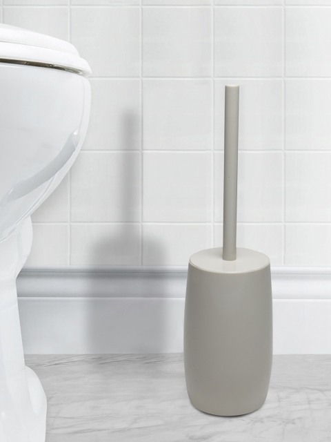 

OBSESSIONS Grey Toilet Brush Holder With Metal Finish, Beige