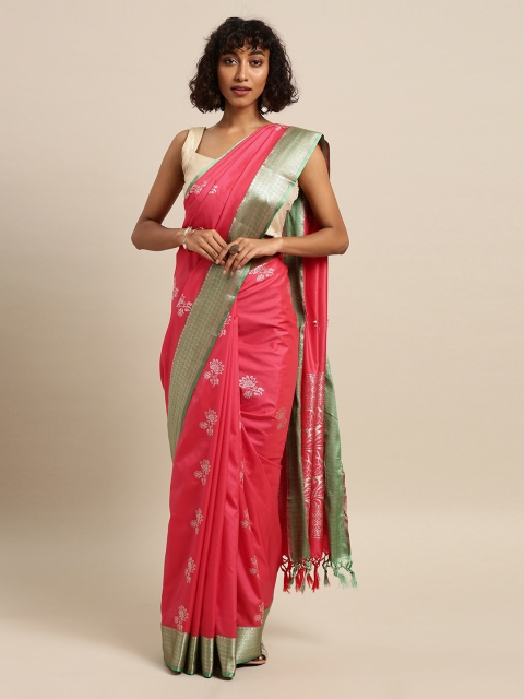 

Mitera Pink Silk Blend Woven Design Kanjeevaram Saree