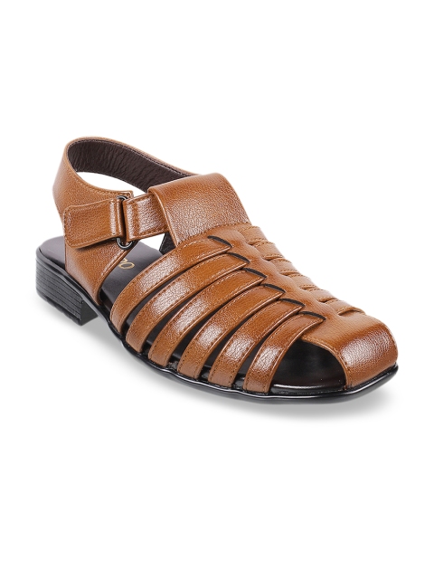 Men Tan Brown Leather Sandals