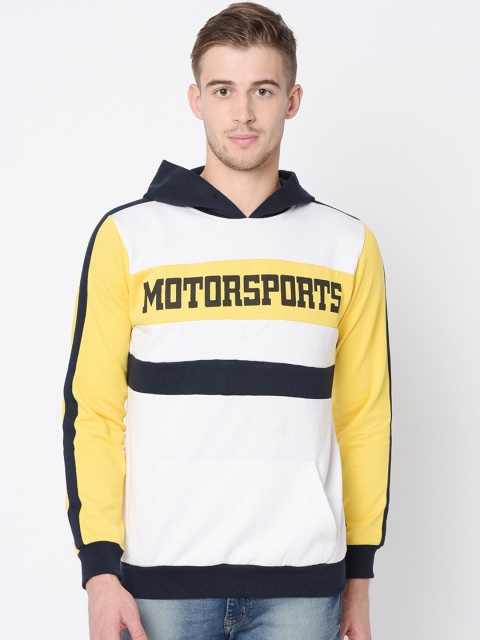 

Rigo Men White & Yellow Printed Hooded Sweatshirt
