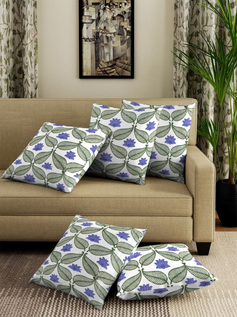 

NEUDIS Blue & White Set of 5 Floral Square Cushion Covers