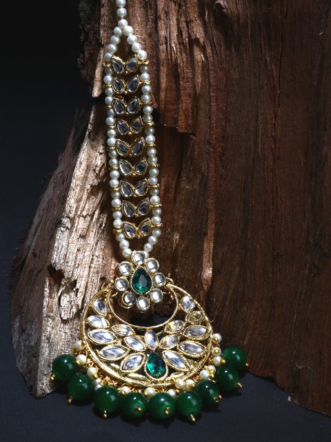 

ANIKAS CREATION Gold-Plated Green Handcrafted Maang Tikka