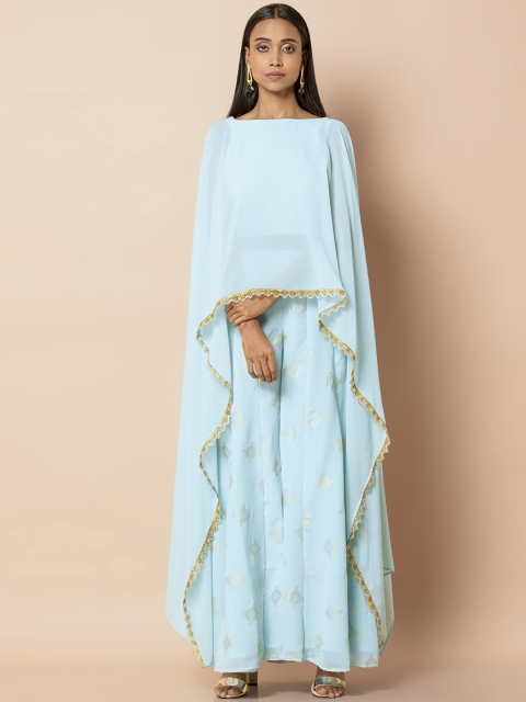 

INDYA Women Blue Solid Cape Longline Top
