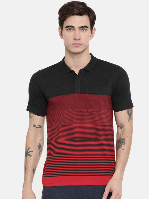 

Proline Men Red & Black Striped Polo Collar T-shirt