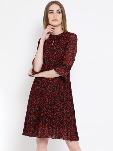 

Latin Quarters Women Printed Red Fit and Flare Dress