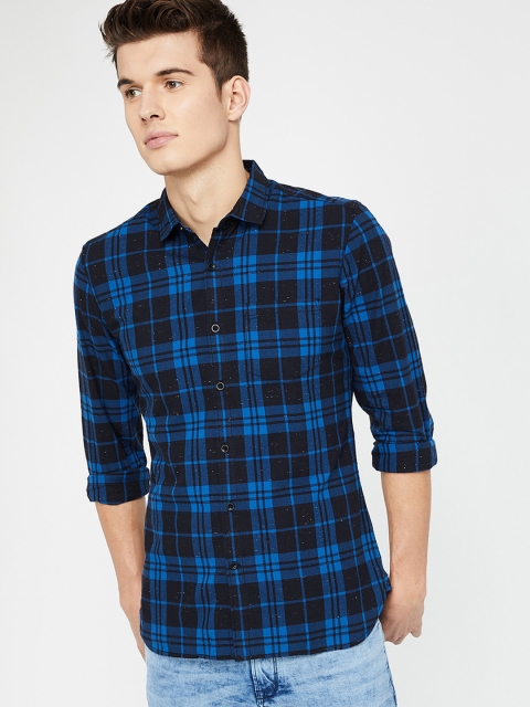 

Fame Forever by Lifestyle Men Blue & Black Slim Fit Checked Casual Shirt