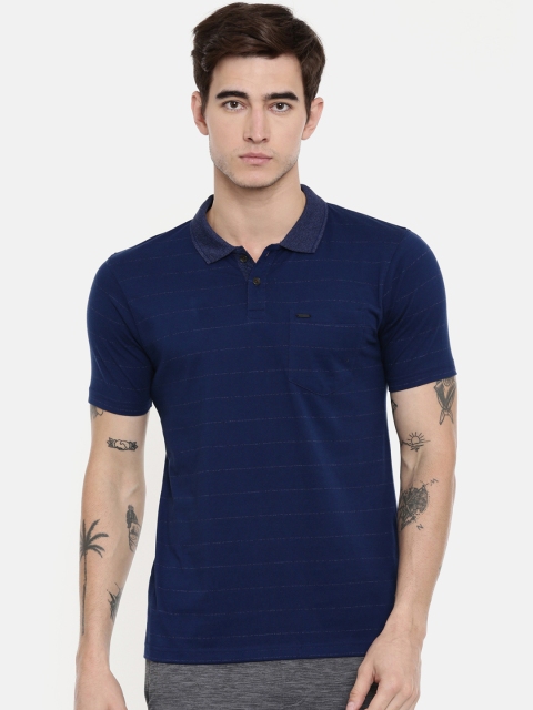 

Proline Men Navy Blue Striped Polo Collar T-shirt