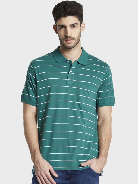 

ColorPlus Men Green & White Striped Polo Collar T-shirt