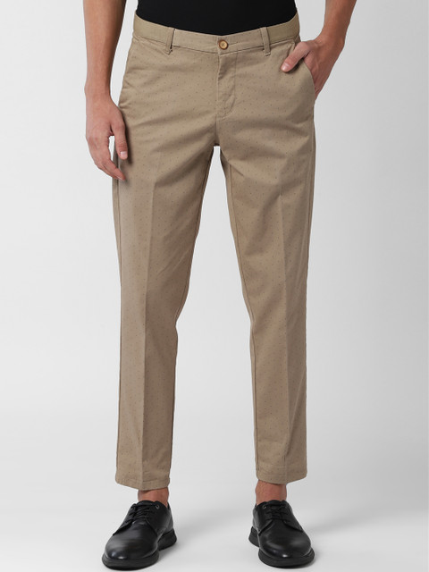 

Peter England Casuals Men Beige Tapered Fit Printed Regular Trousers