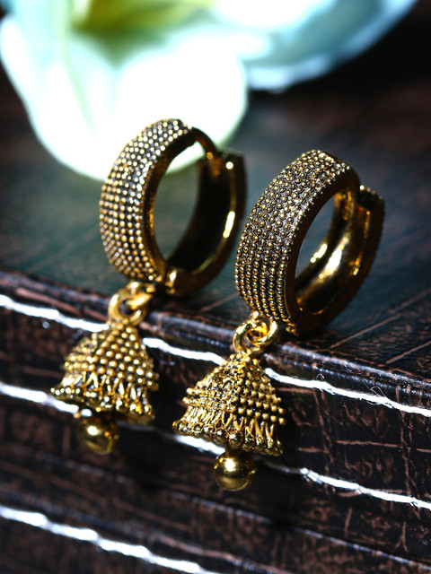 

ANIKAS CREATION Gunmetal-Toned & Gold-Plated Antique Dome Shaped Jhumkas, Metallic