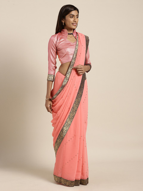 

Mitera Pink & Blue Pure Chiffon Embellished Saree